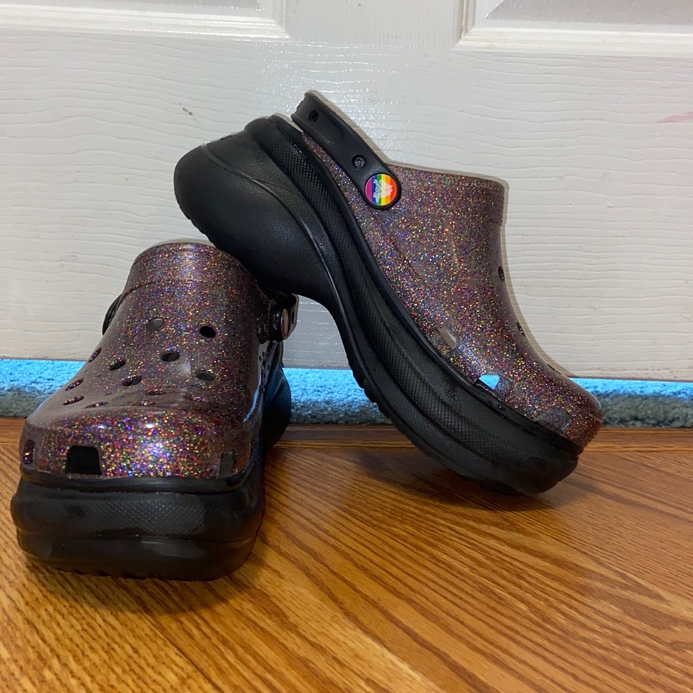 Crocs Rainbow Glitter Platform Baes Women’s 7 Gem